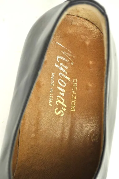 1970s Vintage Men's Black Leather Mod Loafers Slip on Dress Shoes • Size 41.5