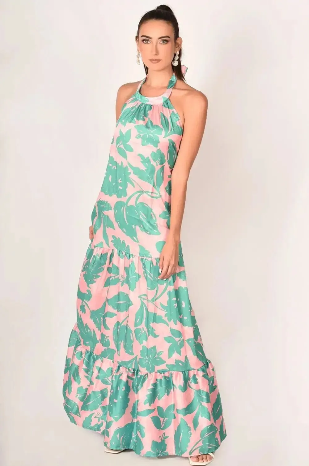 Alessandra Floral Satin Silk Backless Maxi Dress