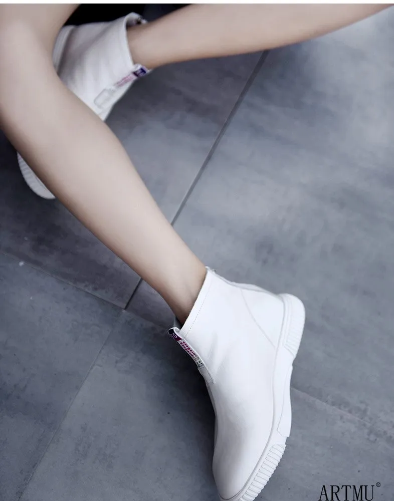 ARTMU ZIP FRONT LEATHER ANKLE BOOTS