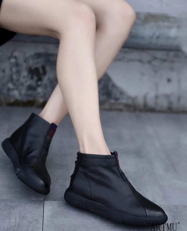 ARTMU ZIP FRONT LEATHER ANKLE BOOTS