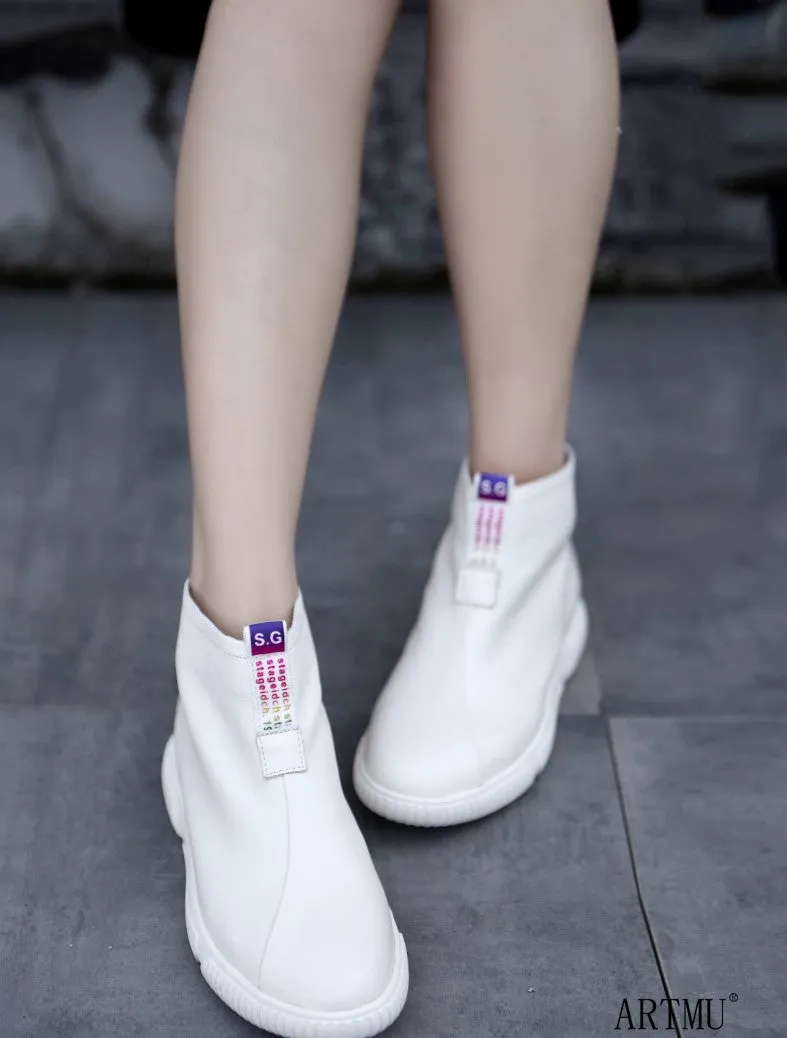 ARTMU ZIP FRONT LEATHER ANKLE BOOTS