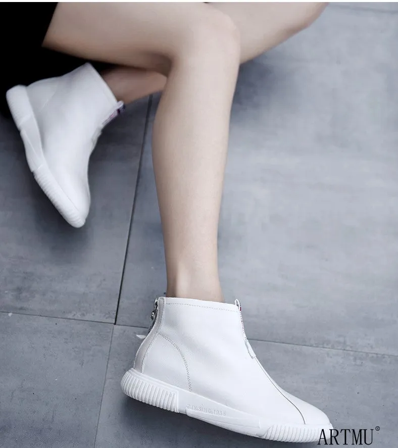 ARTMU ZIP FRONT LEATHER ANKLE BOOTS