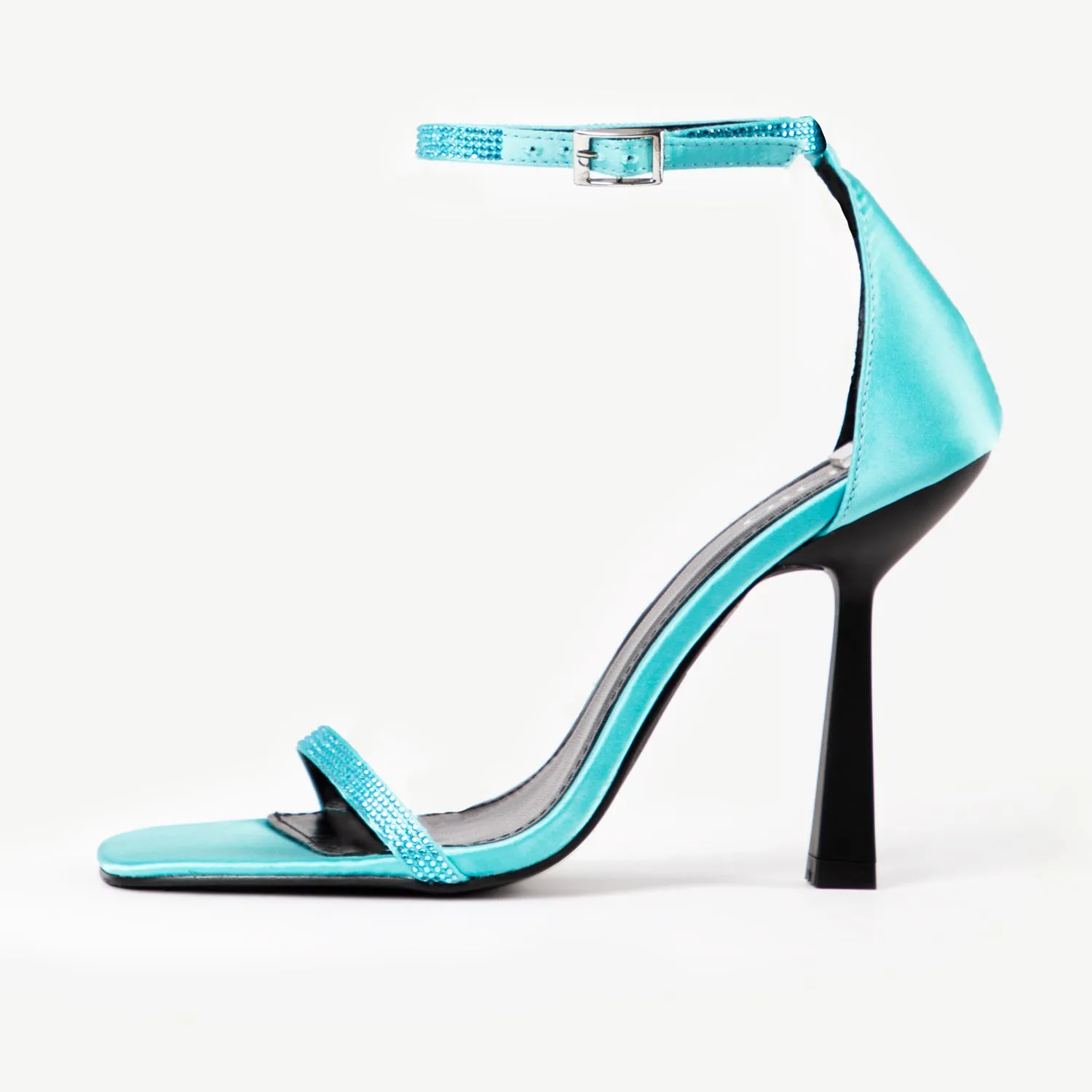 BEBO Cassidy Heeled Sandal in Blue Satin