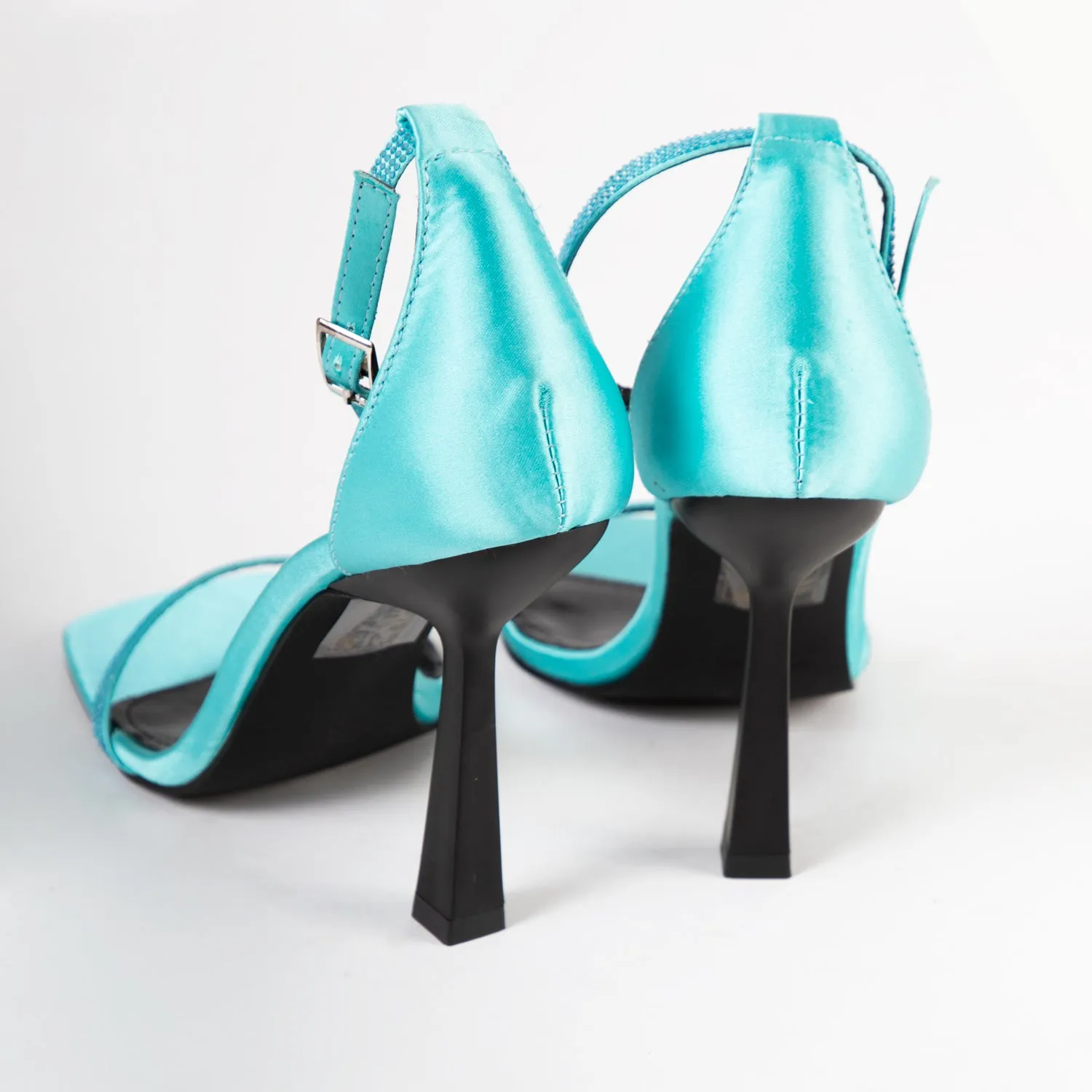 BEBO Cassidy Heeled Sandal in Blue Satin