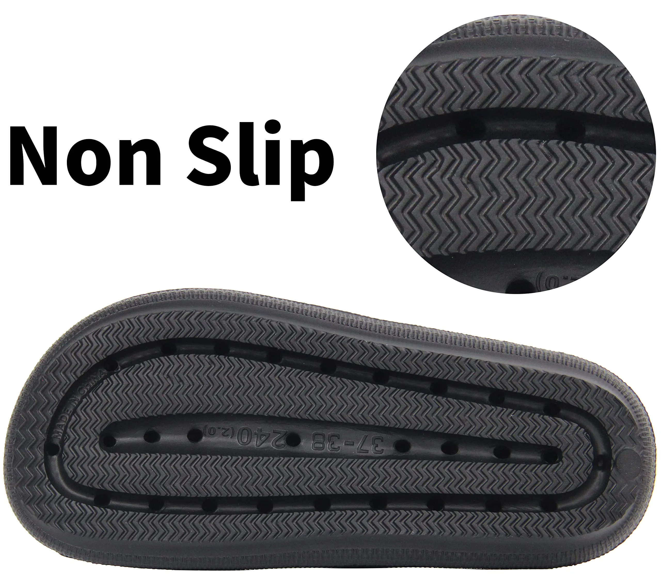BenSorts Pillow Slippers for Women and Men Cute Rubber Sandal Adjustable Buckles Soft Slides Shower Spa Bath House Slippers Indoor Outdoor Black Men Size 8.5 9 9.5 Women Size 9.5 10 10.5