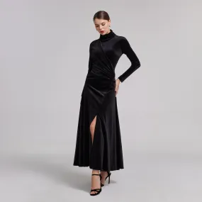 Black Velvet Mock Neck Maxi Dress
