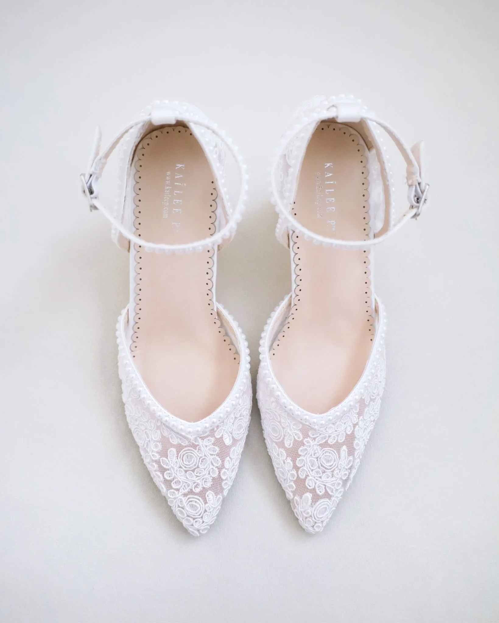 Bridal Lace Block Heel with Mini Pearls