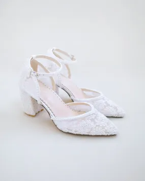 Bridal Lace Block Heel with Mini Pearls