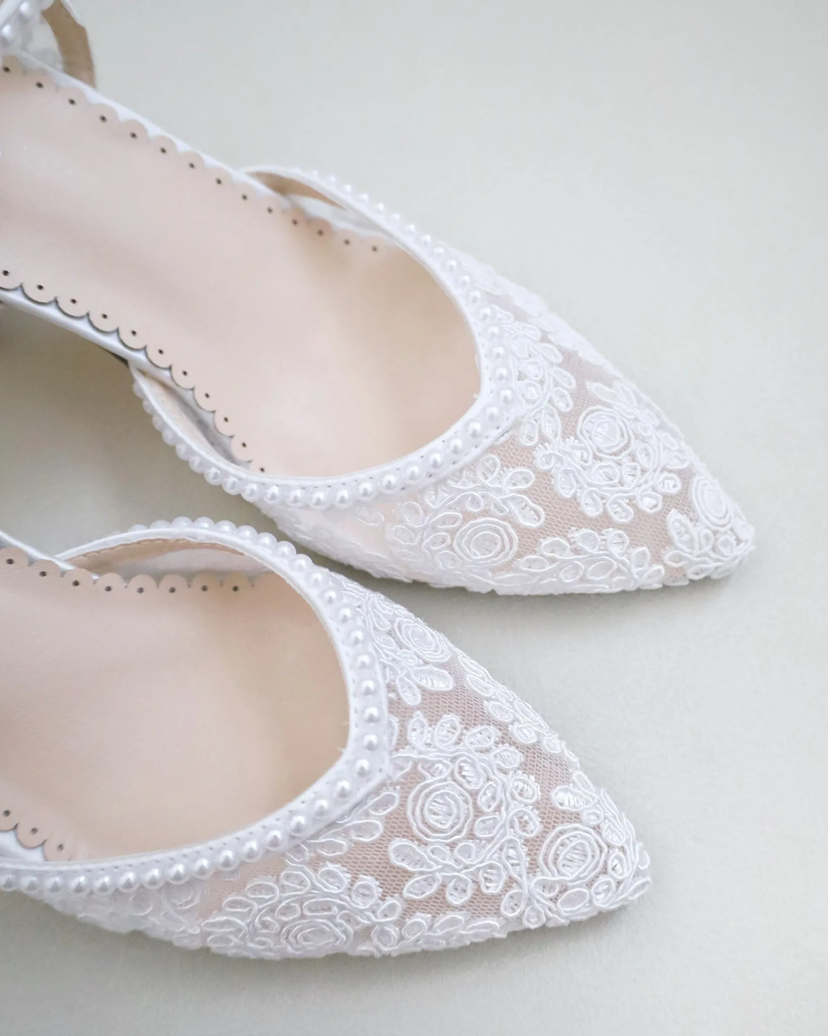 Bridal Lace Block Heel with Mini Pearls