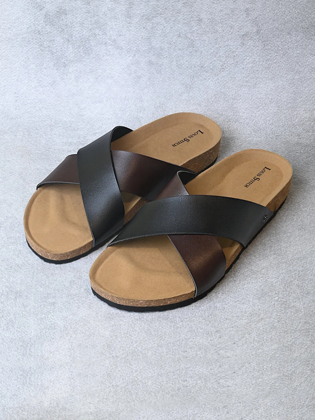 Brunette Brown Lightweight Cross Strap Casual Slip-on Cork Sandal