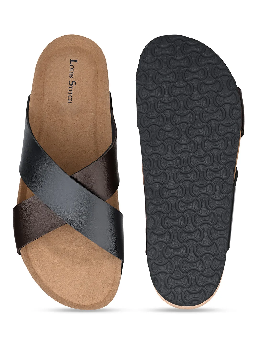 Brunette Brown Lightweight Cross Strap Casual Slip-on Cork Sandal