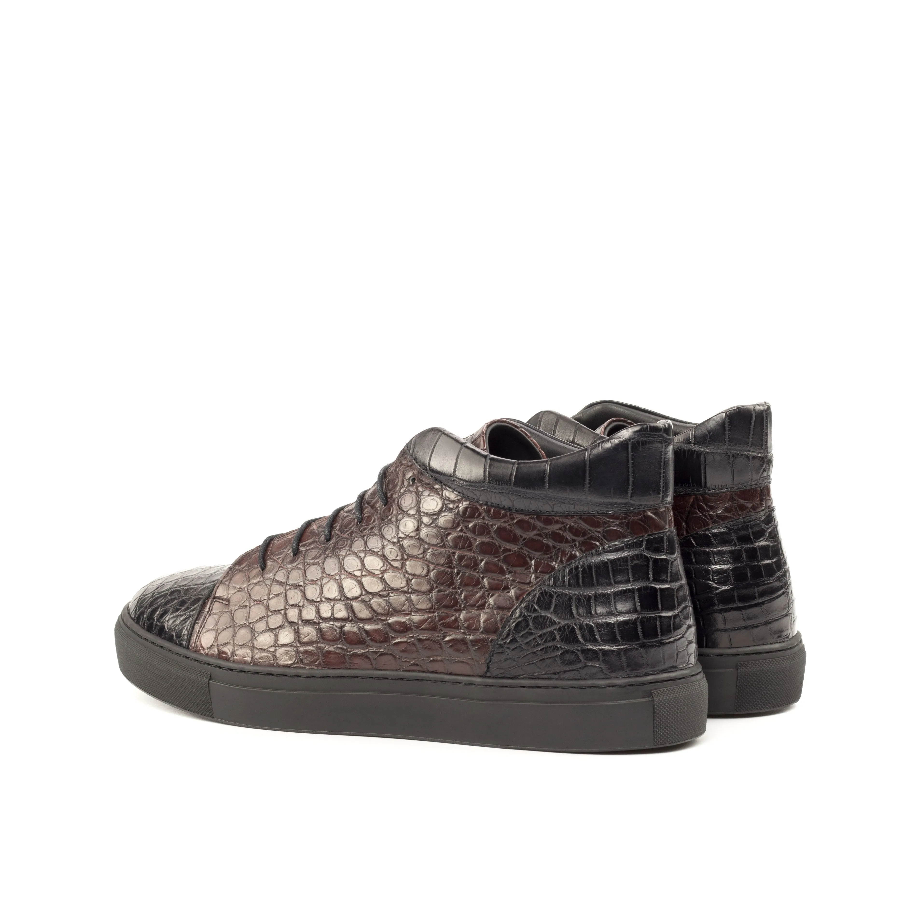 Burgundy & Black Alligator High-Top Sneakers