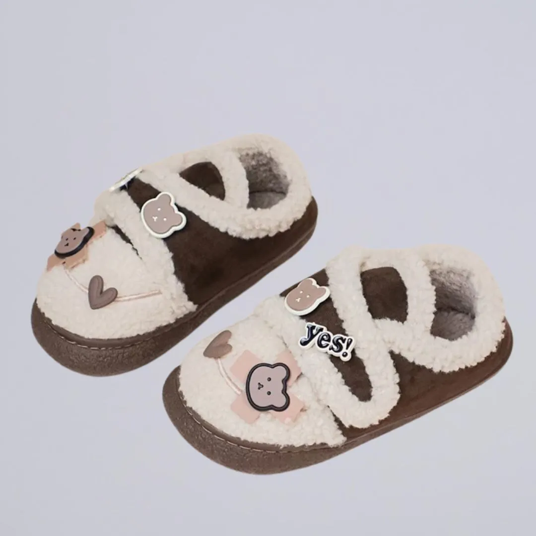 *CLEARANCE* Ultra Soft Bear Charms Velcro Strap Plush Shoes - Women's