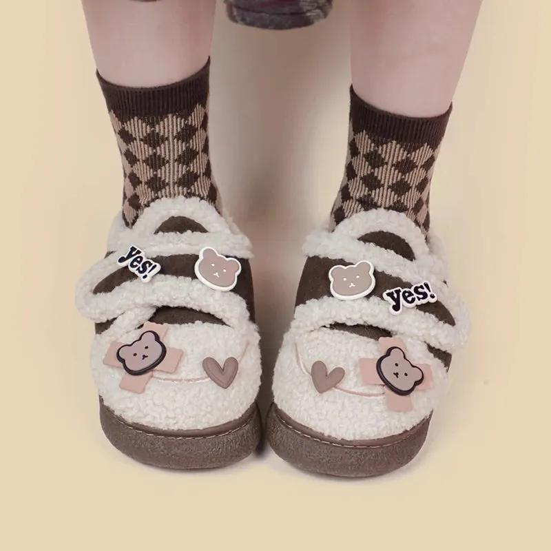 *CLEARANCE* Ultra Soft Bear Charms Velcro Strap Plush Shoes - Women's