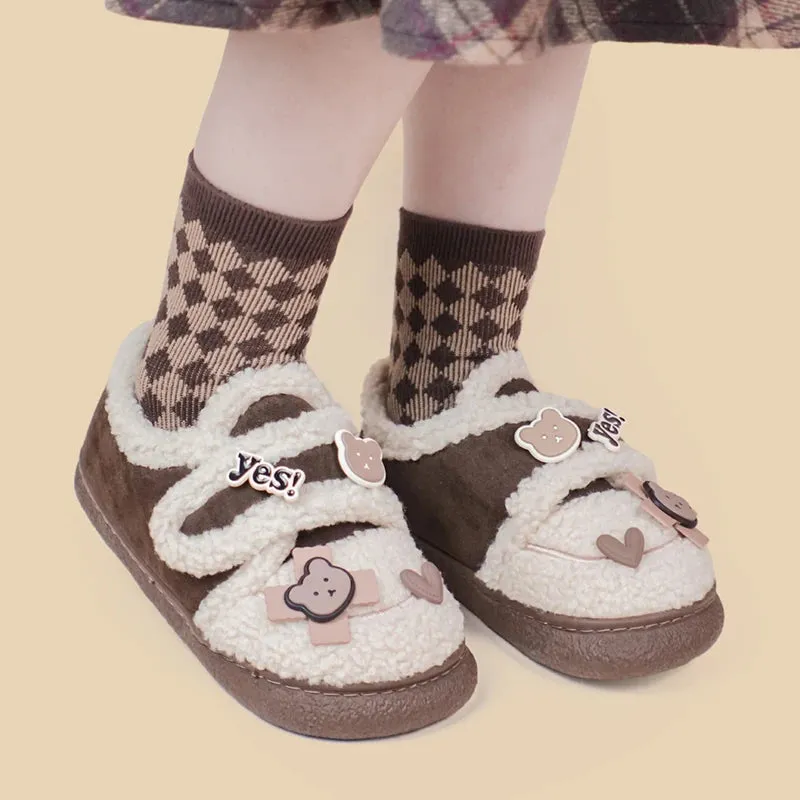 *CLEARANCE* Ultra Soft Bear Charms Velcro Strap Plush Shoes - Women's