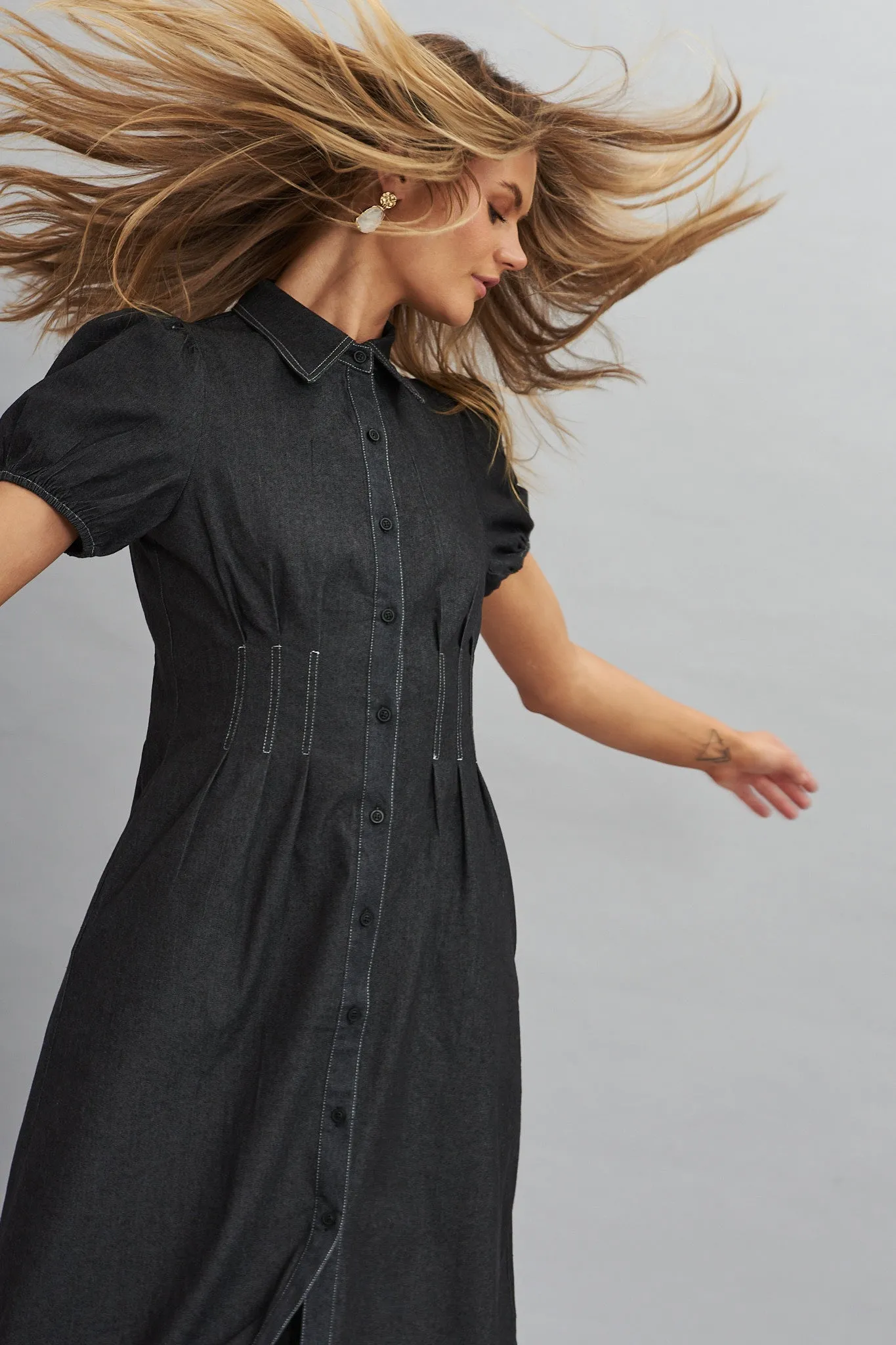 Elite Midi Shirt Dress In Black