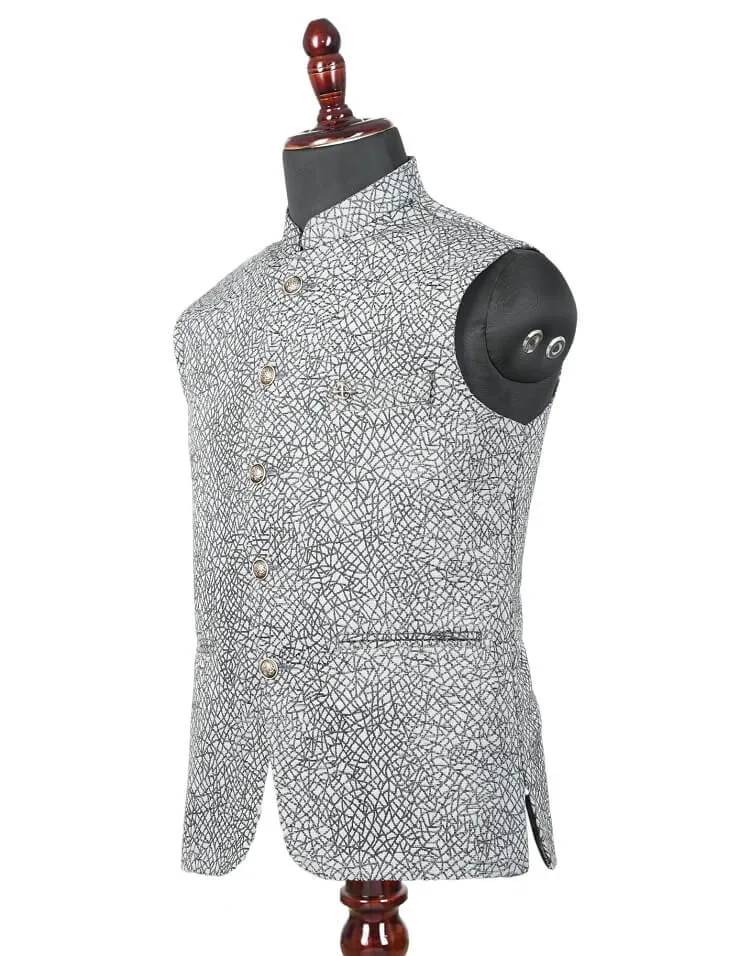 Grey Self Printed Nehru Jacket