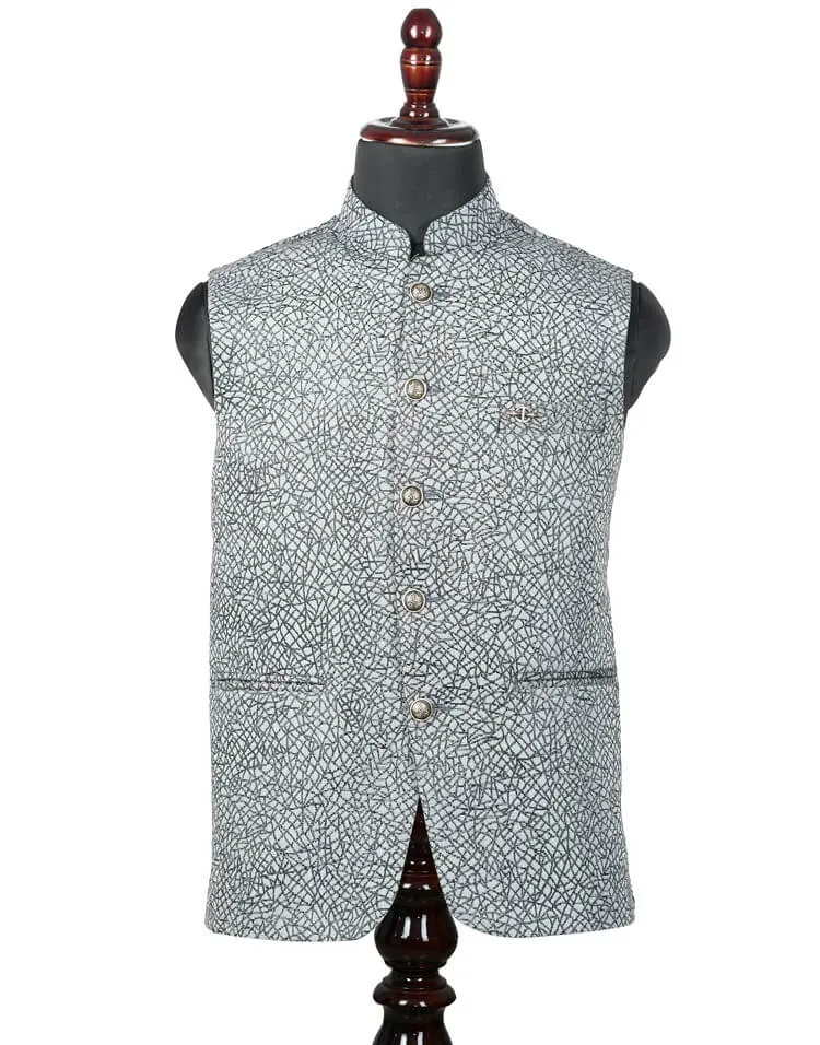 Grey Self Printed Nehru Jacket