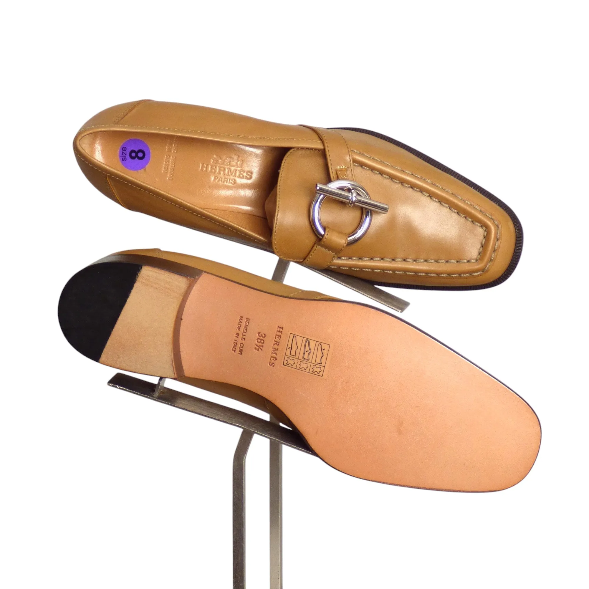 HERMES- Brown Paris Toggle Loafers, Size 38.5