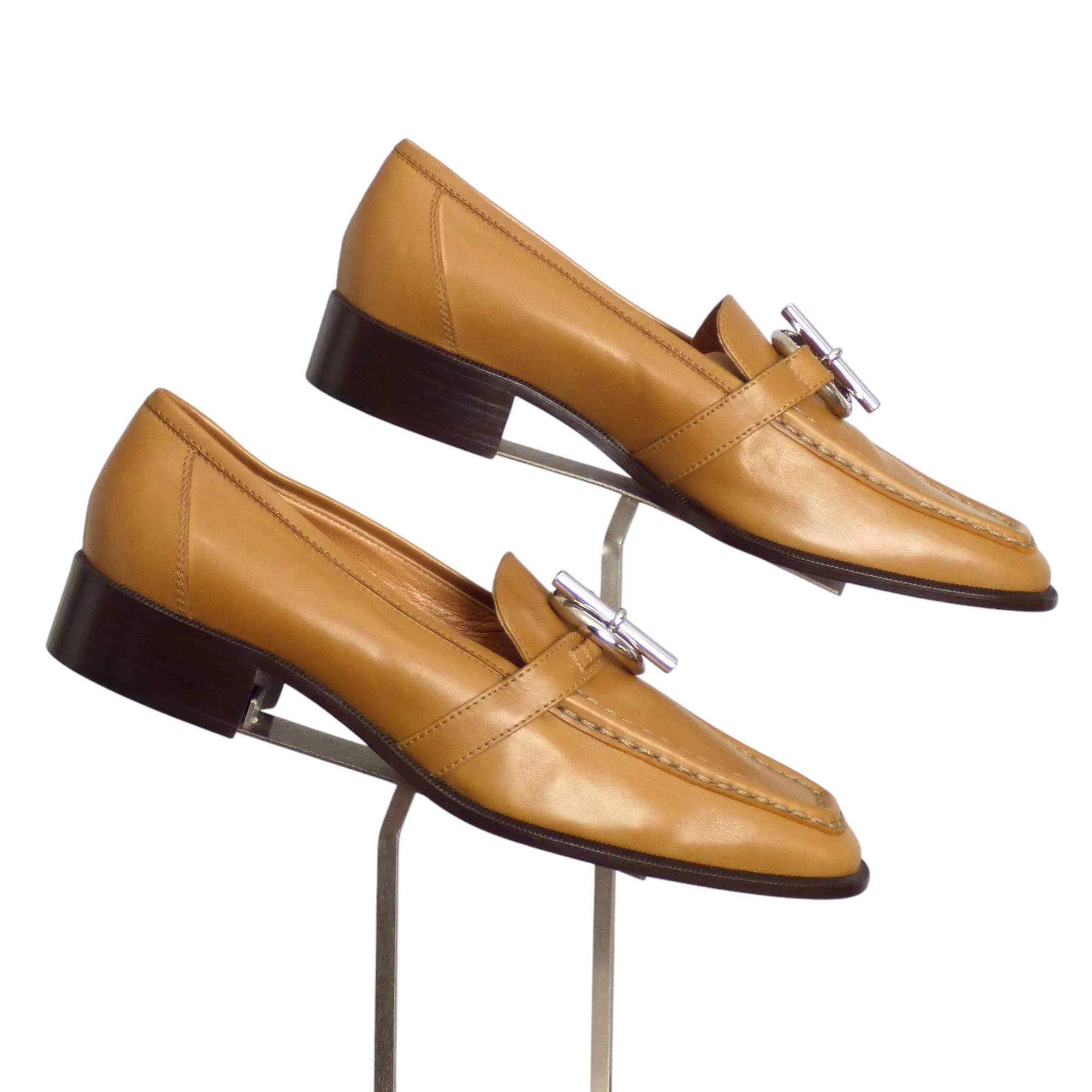 HERMES- Brown Paris Toggle Loafers, Size 38.5