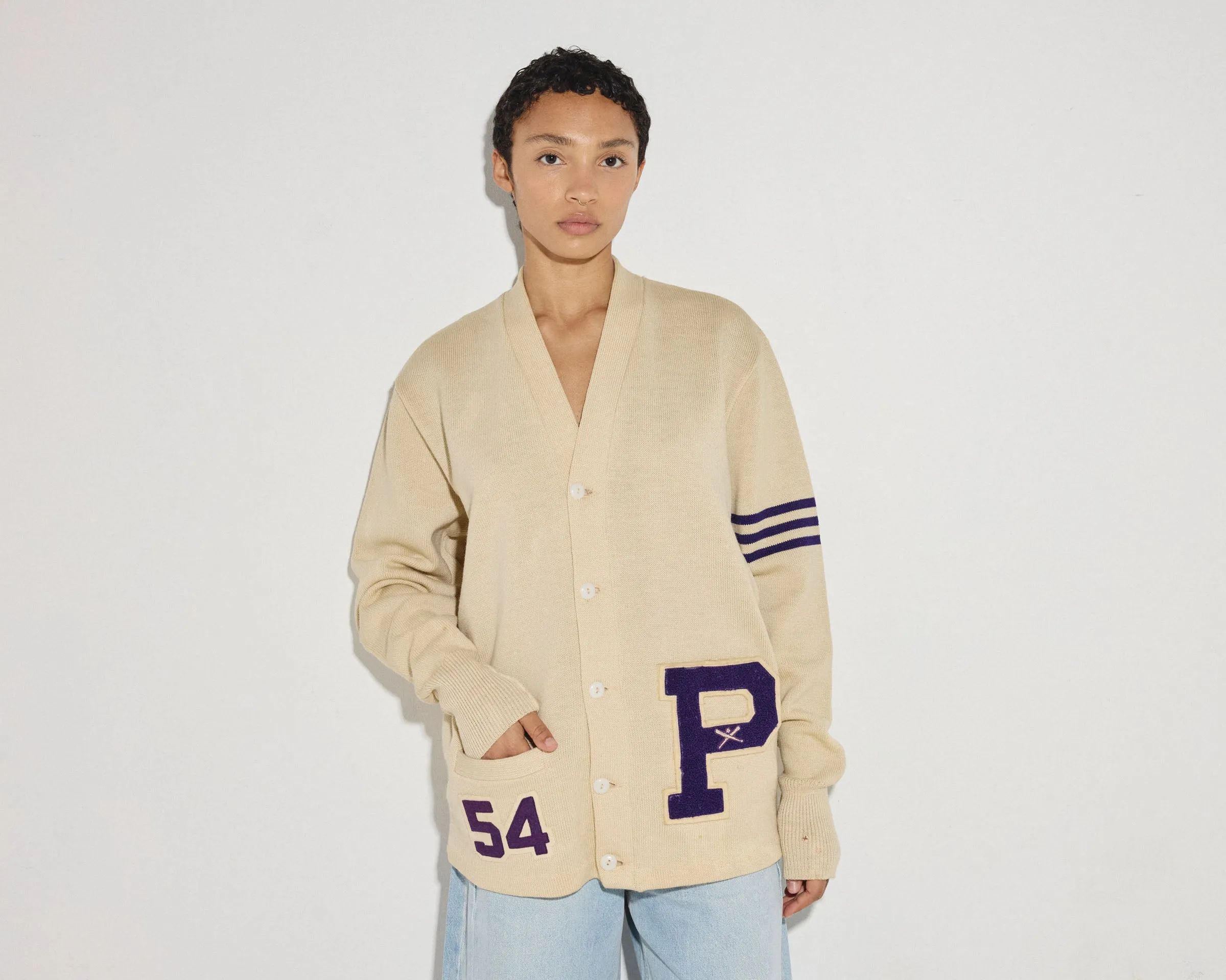 IVORY VARSITY CARDIGAN