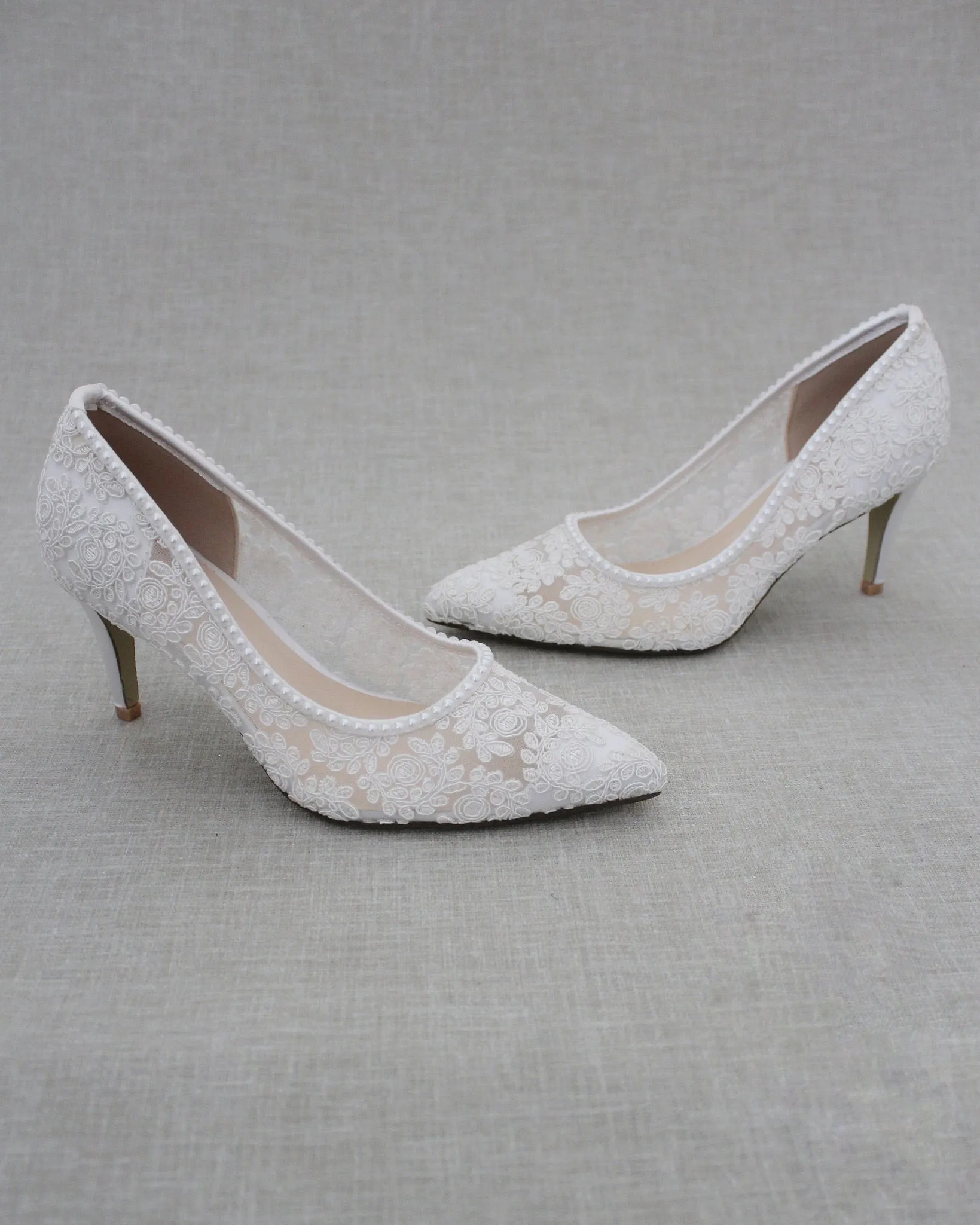 Lace Bridal Pump with Mini Pearls