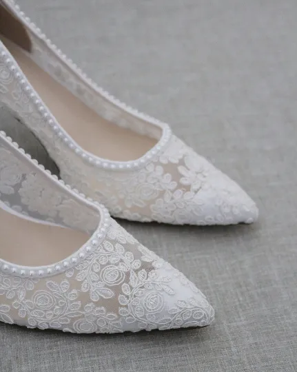 Lace Bridal Pump with Mini Pearls