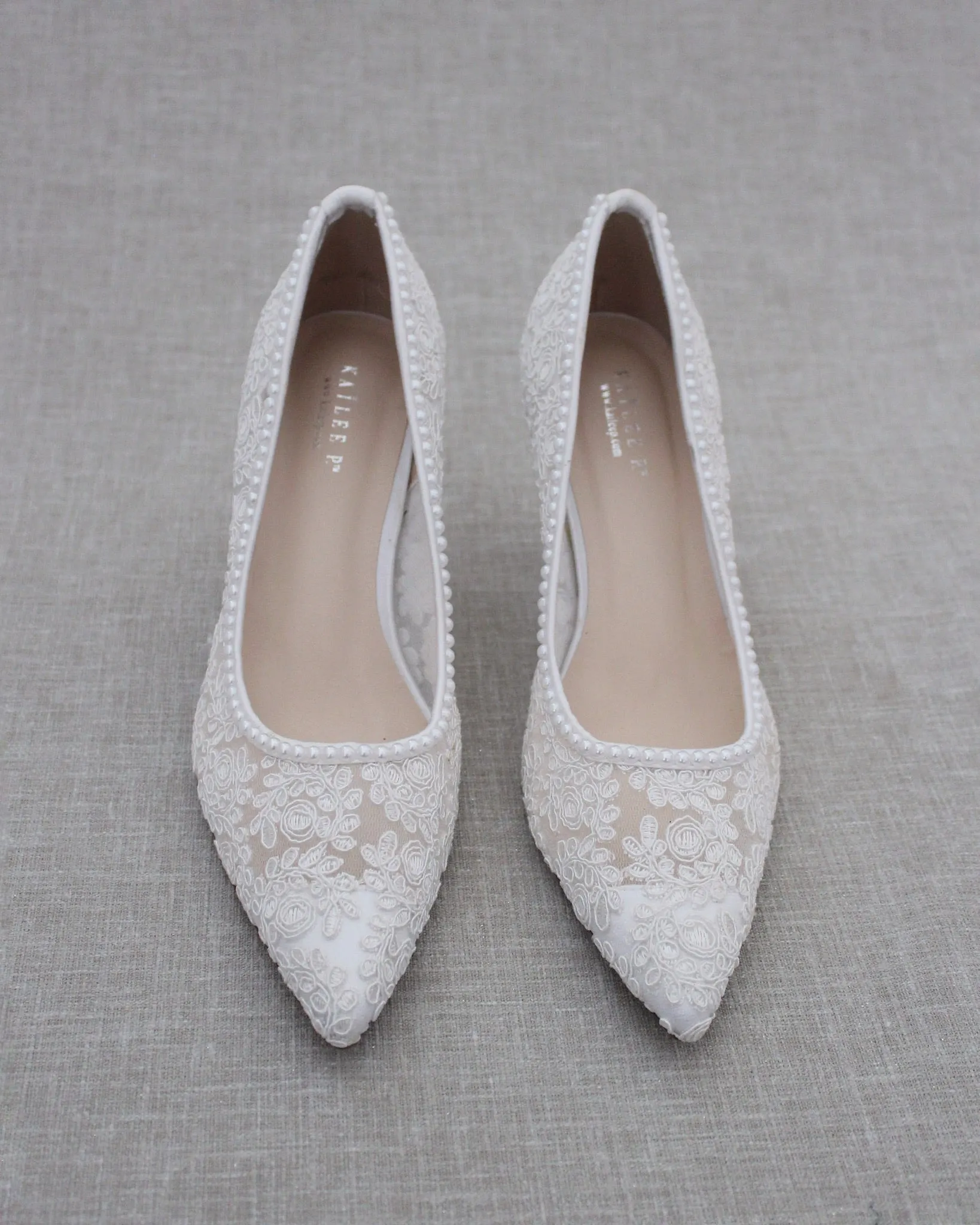 Lace Bridal Pump with Mini Pearls