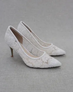 Lace Bridal Pump with Mini Pearls
