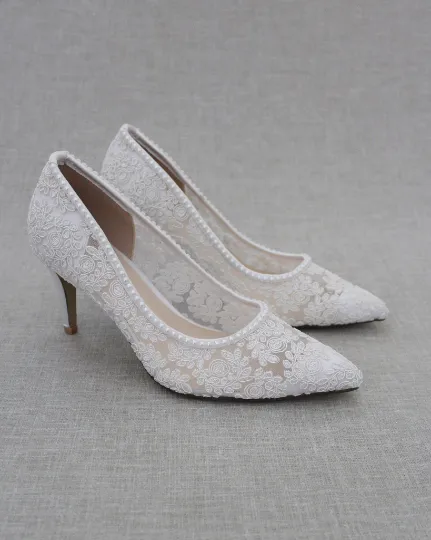 Lace Bridal Pump with Mini Pearls