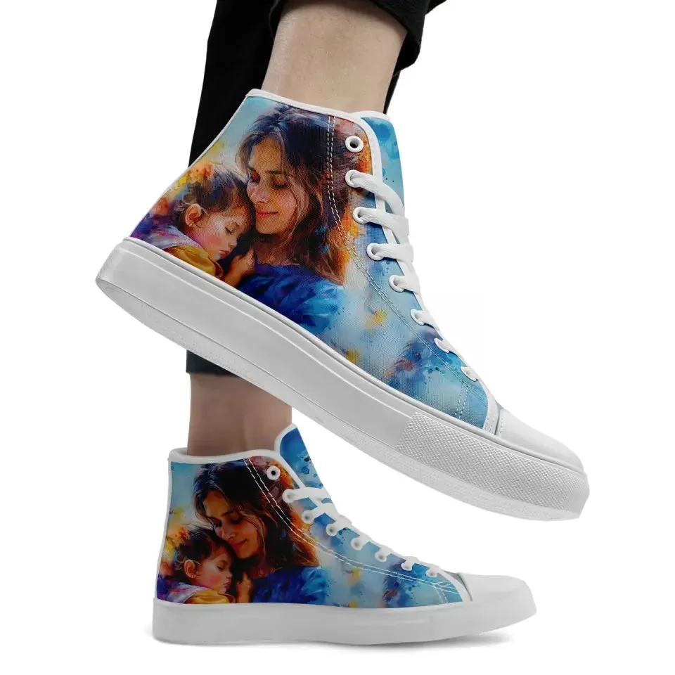 Luxury Gifts,Personalized MaMa Design Sneakers, Custom High-Top Shoes, Mother's Day Gift.