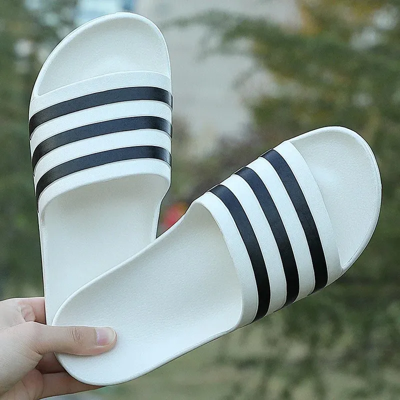 Men Stripes Pool Slides Summer Couple Beach Large Size Slippers