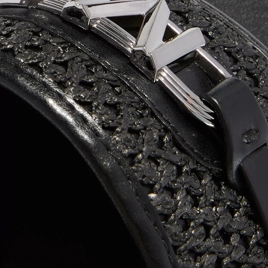 MICHAEL KORS EMBER EMBELLISHED STRAW SLIDE SLIPPERS - BLACK
