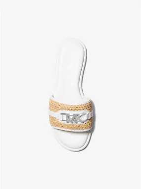 MICHAEL KORS EMBER EMBELLISHED STRAW SLIDE SLIPPERS - WHITE