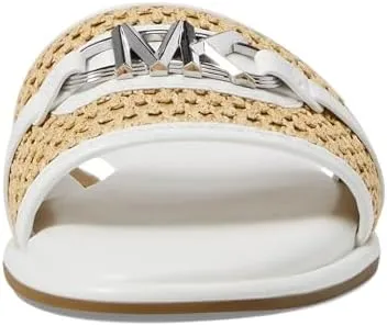 MICHAEL KORS EMBER EMBELLISHED STRAW SLIDE SLIPPERS - WHITE