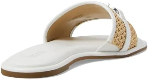 MICHAEL KORS EMBER EMBELLISHED STRAW SLIDE SLIPPERS - WHITE
