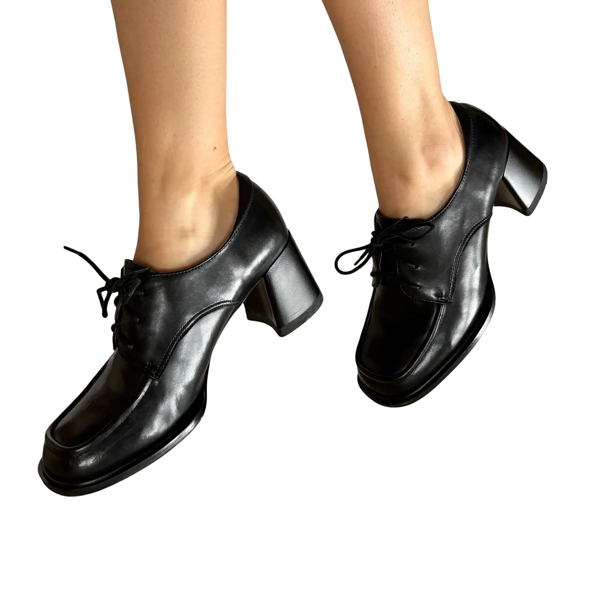 Noir Leather Heeled Loafers (7.5)