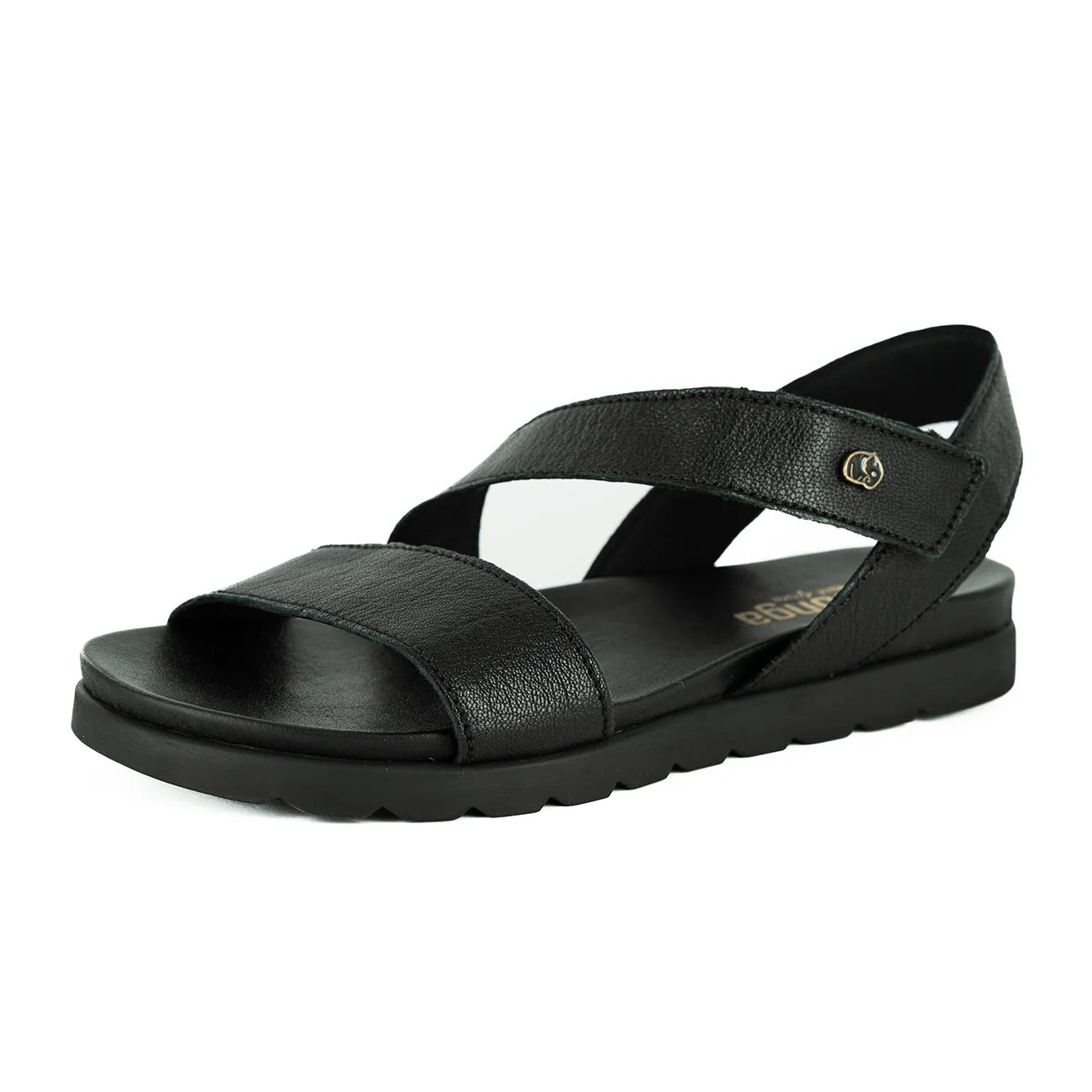 Otavi : Ladies Leather Sandal in Black Cayak