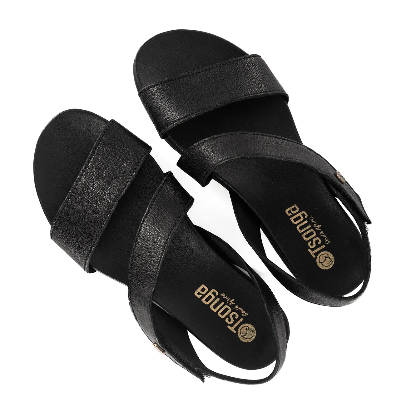 Otavi : Ladies Leather Sandal in Black Cayak
