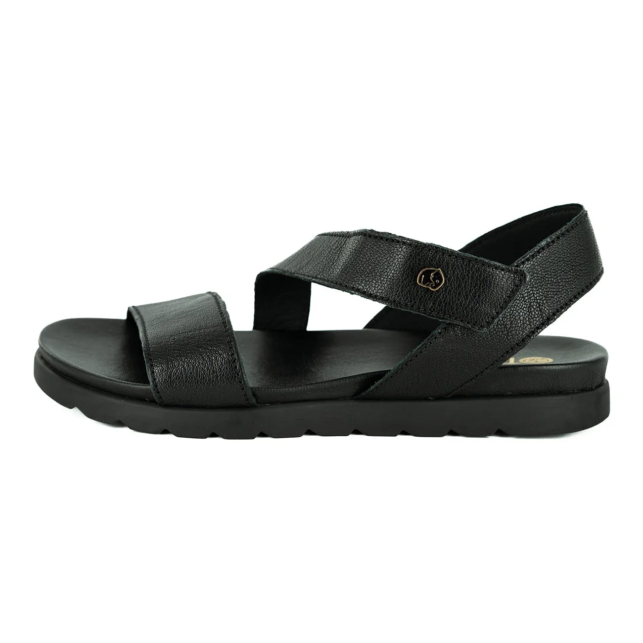 Otavi : Ladies Leather Sandal in Black Cayak