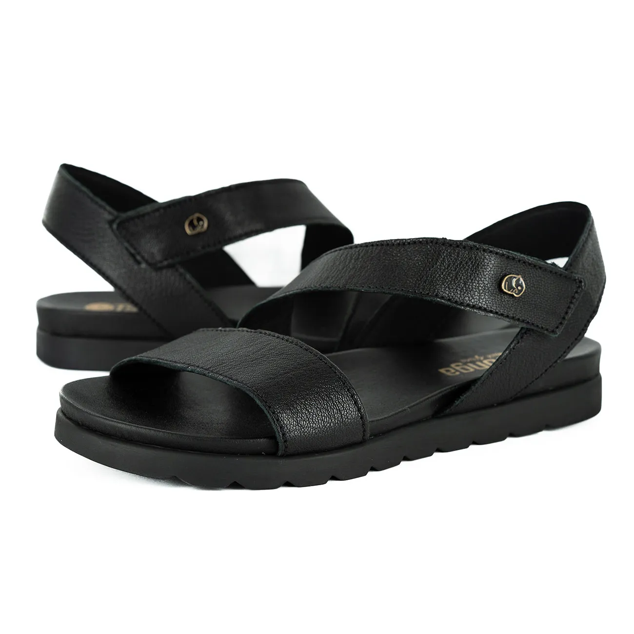 Otavi : Ladies Leather Sandal in Black Cayak