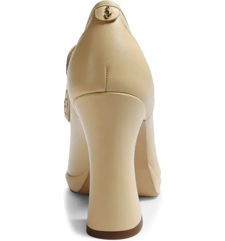 Sam Edelman Jeanette Eggshell Leather Slip On High Platform Penny Loafers Pump