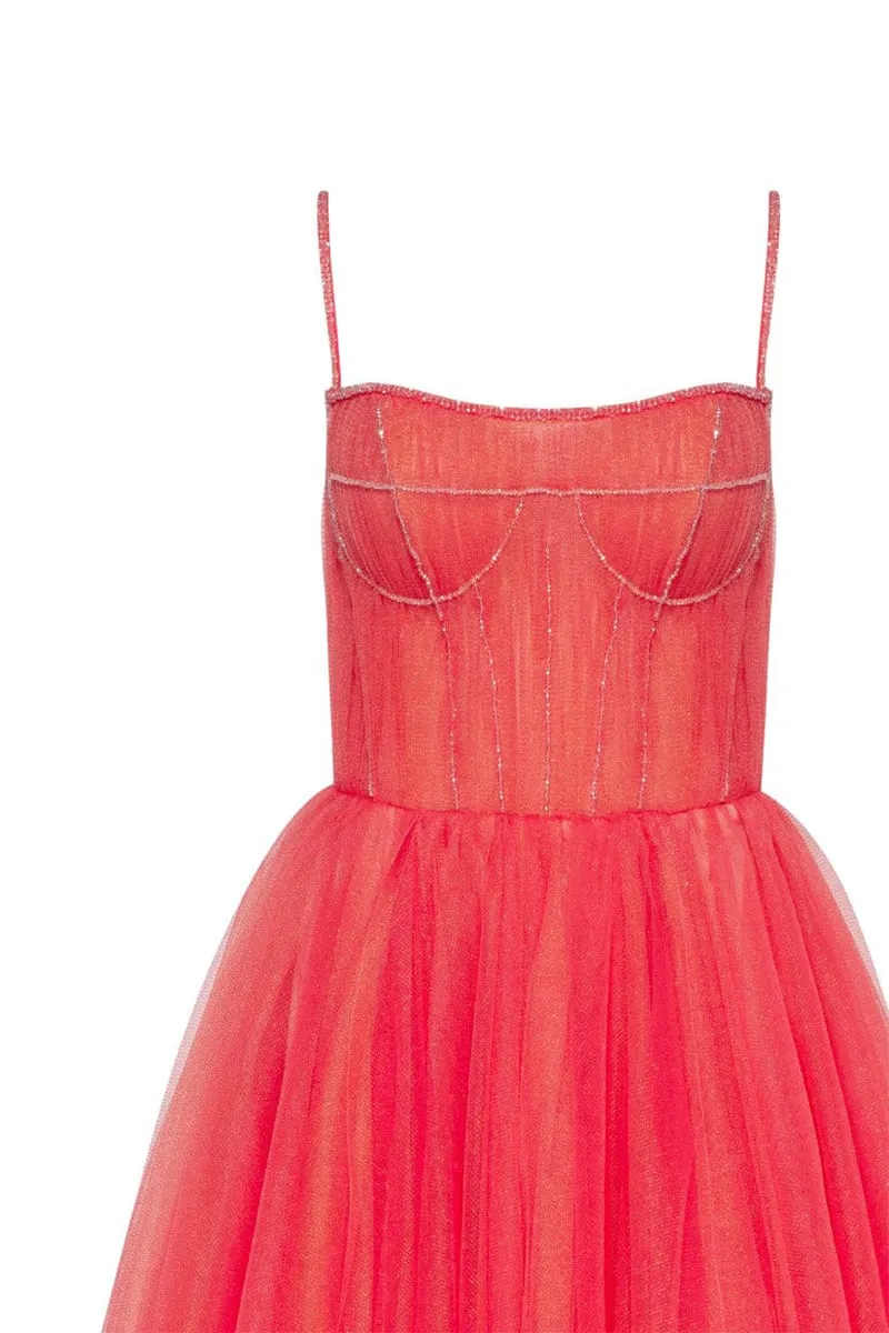 Sidney Tie-Strap Graceful Tulle Midi Dress