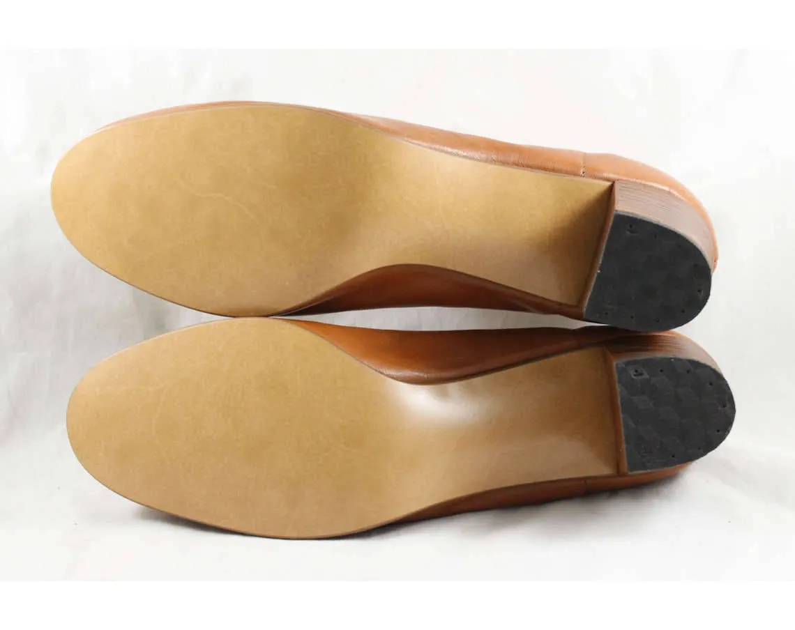 Size 10 1960s Shoes - Caramel Leather Loafers - 60s Brown Shoes - Nice Quality Hipster Chic - Unworn 60's Deadstock - 10 AA Narrow - 47862-2