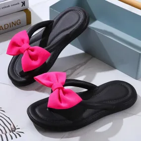 Sohiwoo Sweet Lovely Bowtie Flip Flops Women Summer Candy Color Soft Bottom Slippers Woman Clip Toe Non-Slip Beach Shoes Slides