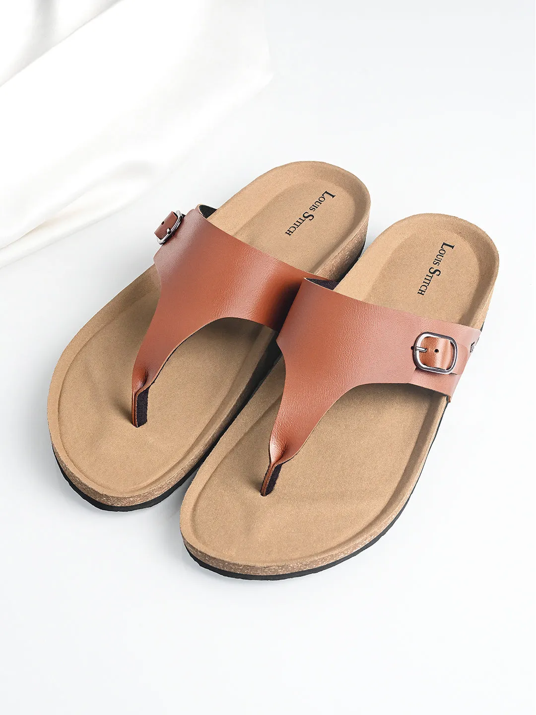 Tan Open Toe Lightweight Thong Style Cork Sandal