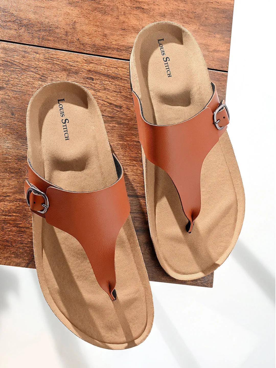 Tan Open Toe Lightweight Thong Style Cork Sandal