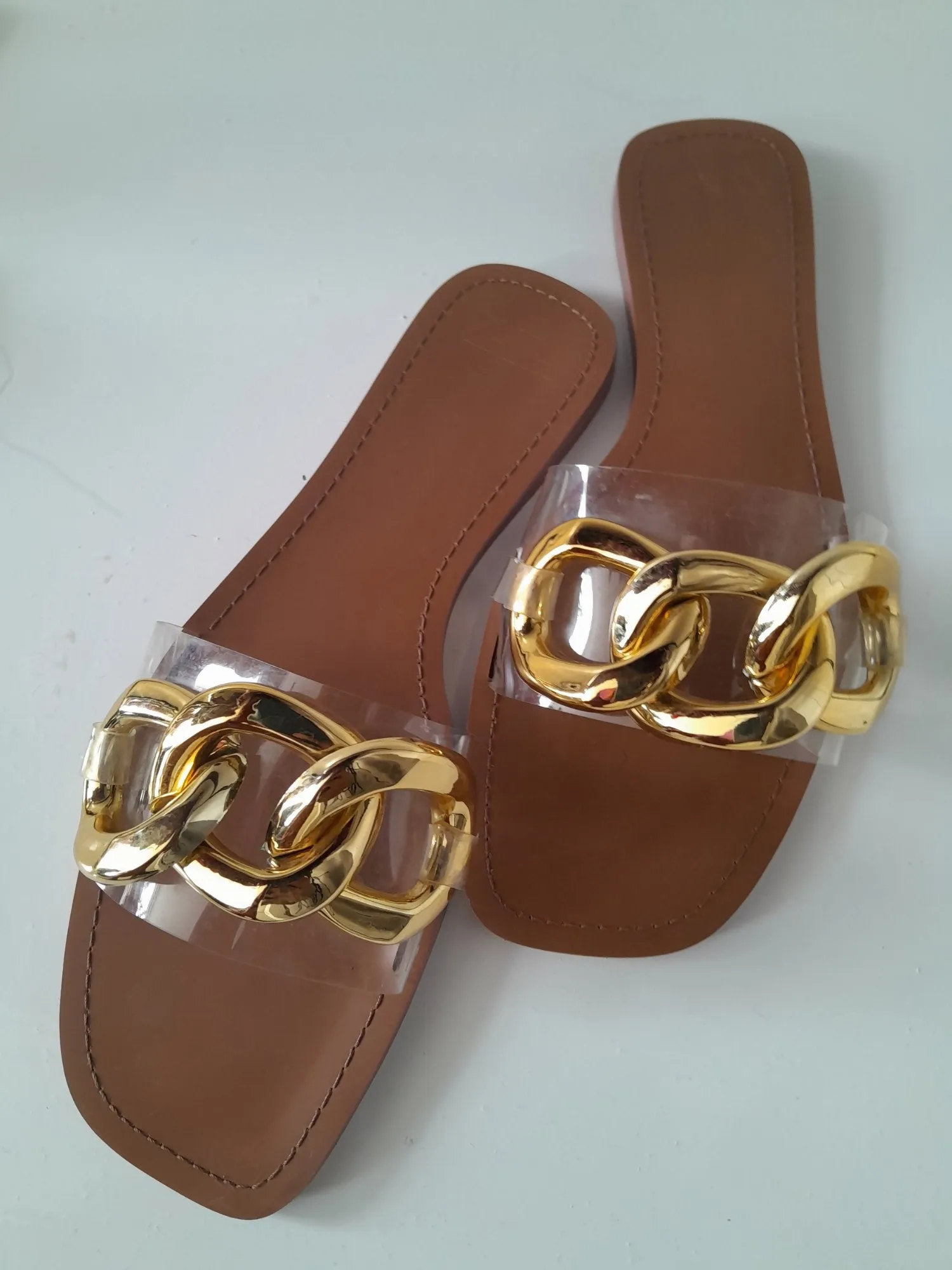 Tuli Brown Gold Braided Sandals - Clear