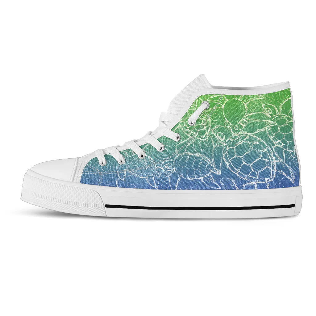Turtle Fade Blue Green Women's High Top Sneakers