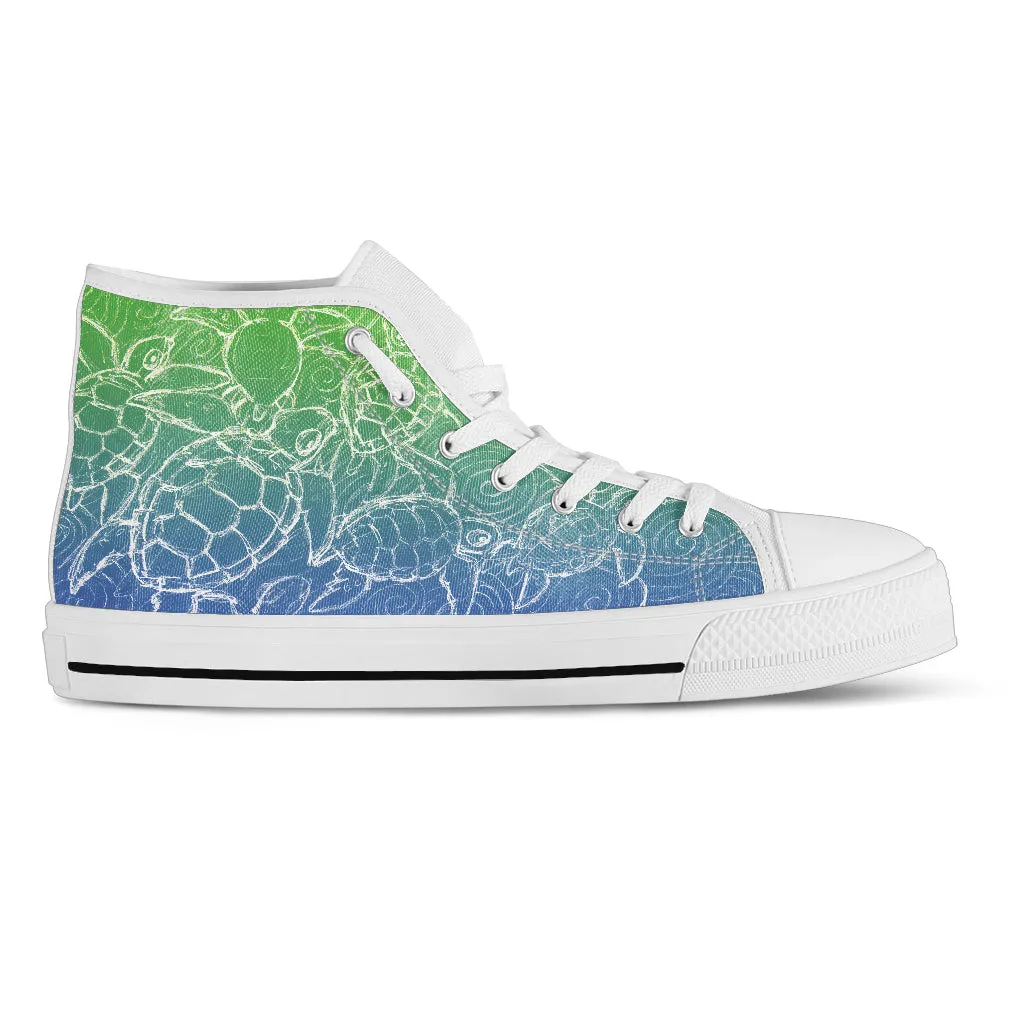 Turtle Fade Blue Green Women's High Top Sneakers